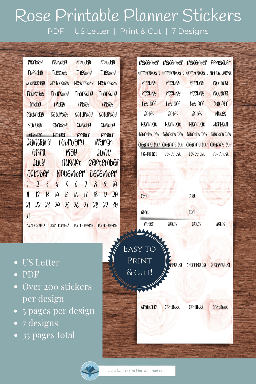 Rose Printable Planner Stickers | Water on Thirsty Land